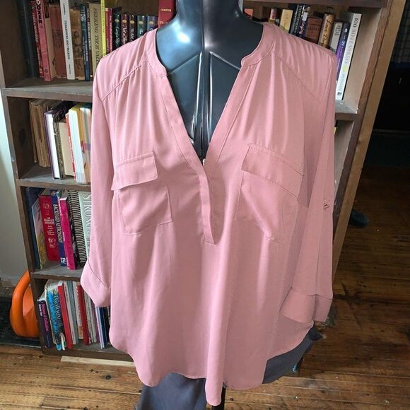 Torrid Harper rose pink split neck flowy boho 00/M blouse - Picture 1 of 3